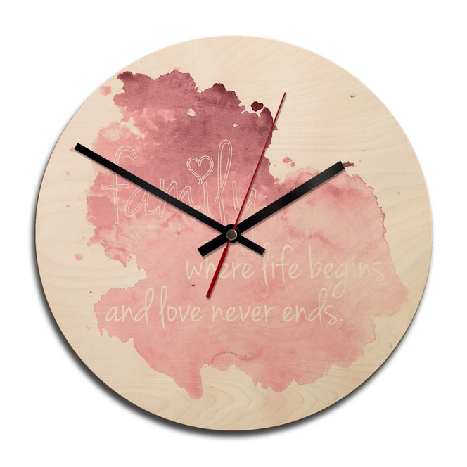 Holz-Wanduhr - Family is where life begins 02
