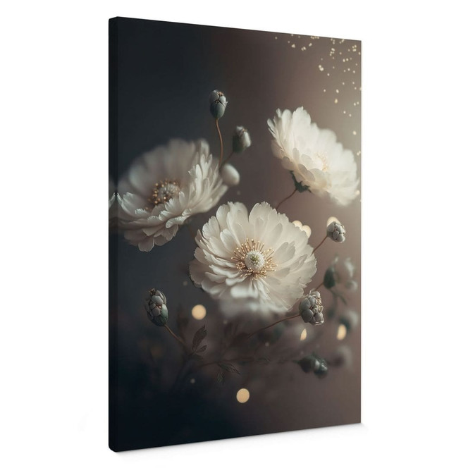 Leinwandbild Weisse Blumen mit Goldstaub - Treechild