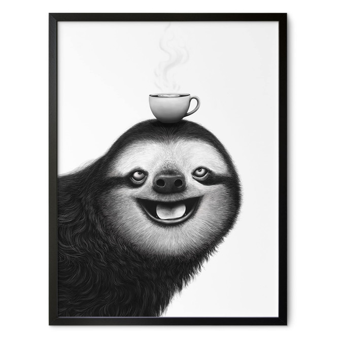 Poster Fröhliches Faultier mit Kaffee - Korenkova