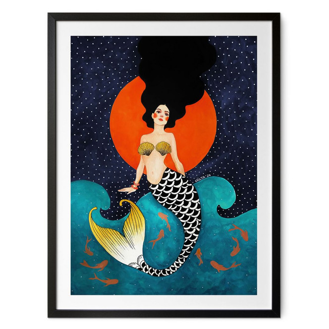 Poster Meerjungfrau im roten Mondlicht - Hülya