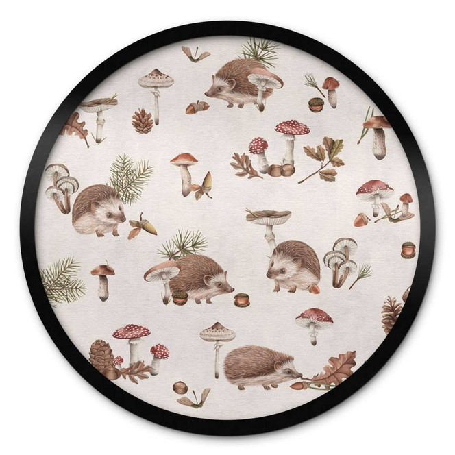 Poster Süsse Igel im Herbstwald - Kikki Belle - Rund