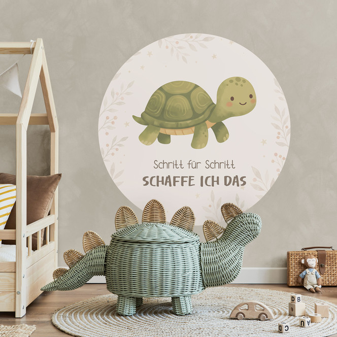 Rundes Wandtattoo mit Schildkröte - Mutmachspruch "Schritt für Schritt schaffe ich das" fürs Kinderzimmer