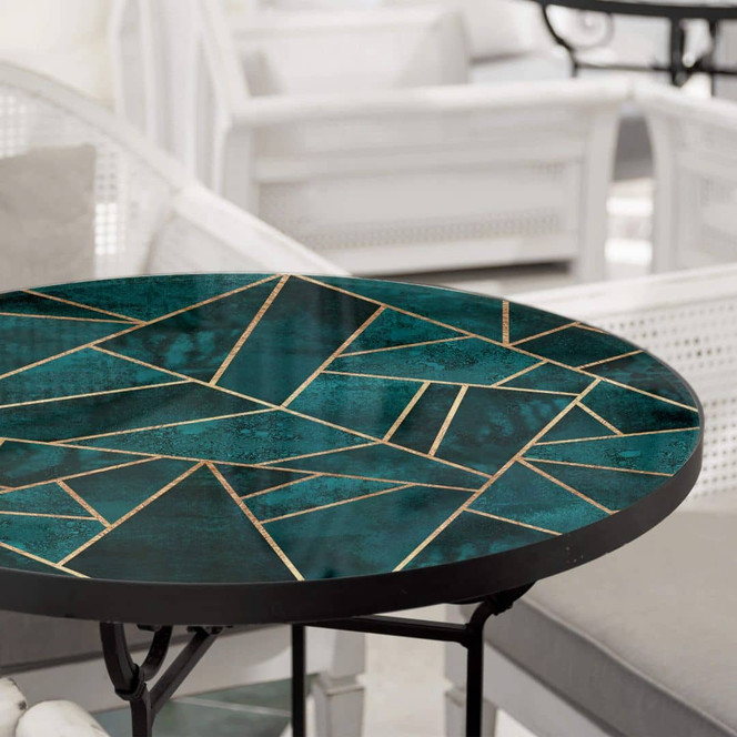 Tischplatte aus Glas - Fredriksson - Blau-grüner Edelstein - Rund