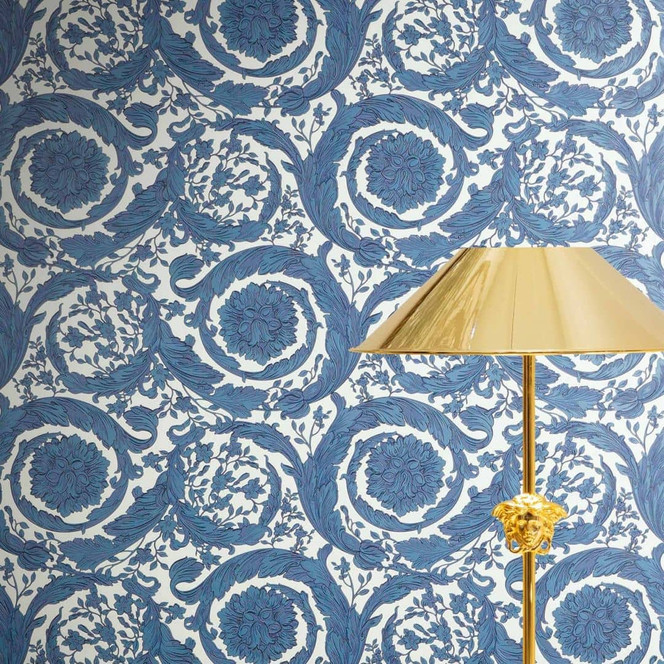 Versace Vliestapete Barocco Neo Klassik Floral Ranken Blau Weiss elegant
