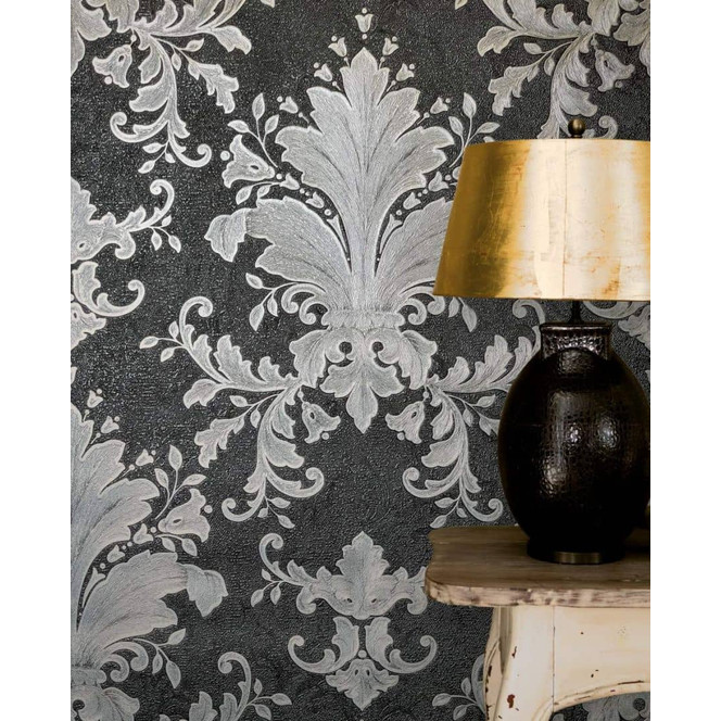 Vliestapete Ornament Struktur Modern, Opulent, Barock in Schwarz