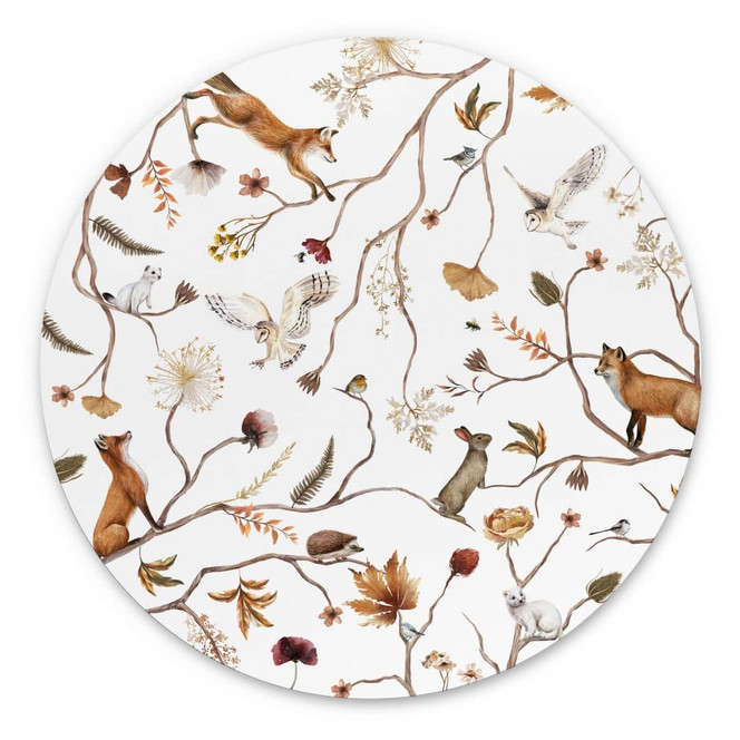 Wandbild Waldtiere im Herbst - Kikki Belle - Rund - Alu-Dibond