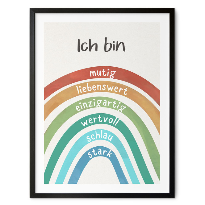 Affirmationsposter Regenbogen mit 6 Bestärkungen für Kinder