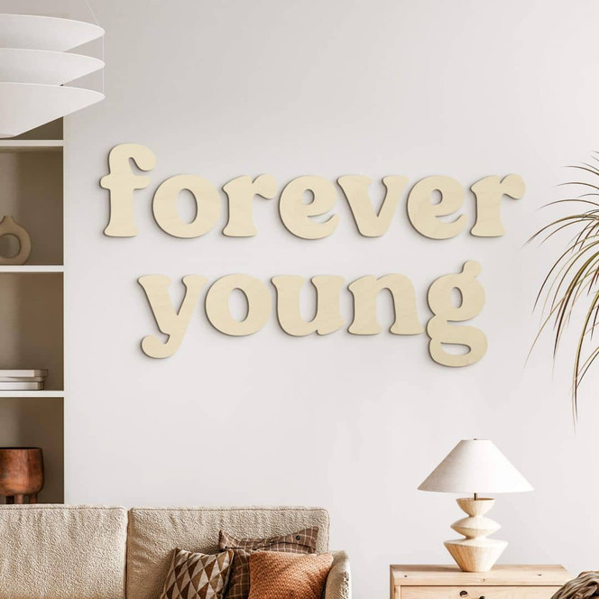 Spruch Wanddeko Forever young - Holzdeko Pappel