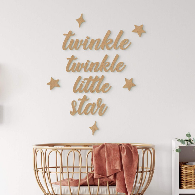 Spruch Wanddeko Kinderzimmer - Twinkle twinkle little star - MDF Natur