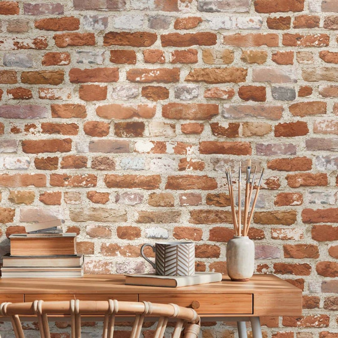 Steintapete Tapete Steinoptik 3D Vliestapete Backstein Rot Beige für Wohnzimmer