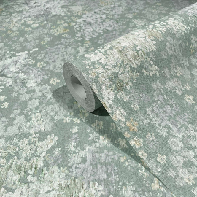 Vliestapete mit gemalten Blättern und Ästen grau, weiss Floral