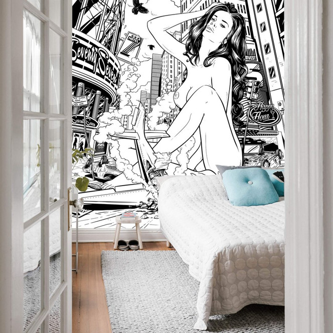 Fototapete Drawstore - Desaster Pin Up Plane Crash