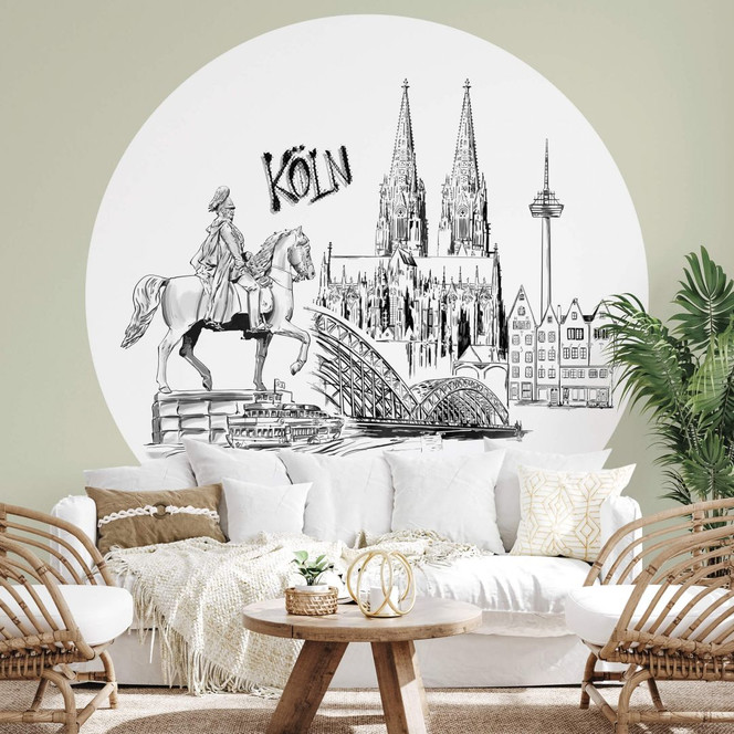 Fototapete Köln - Schwarz-Weiss - Rund - Love your City - Selbstklebend/Vlies