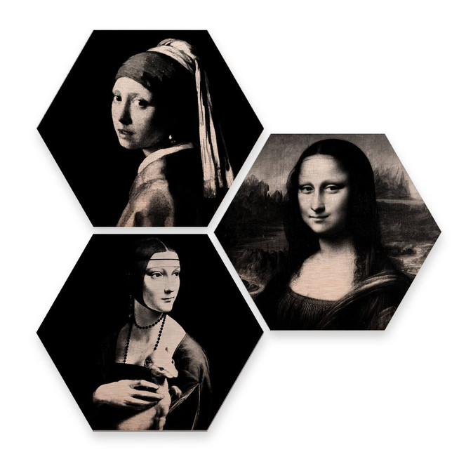 Hexagon - Alu-Dibond-Kupfereffekt - Berühmte Frauen der Kunstgeschichte (3er Set)