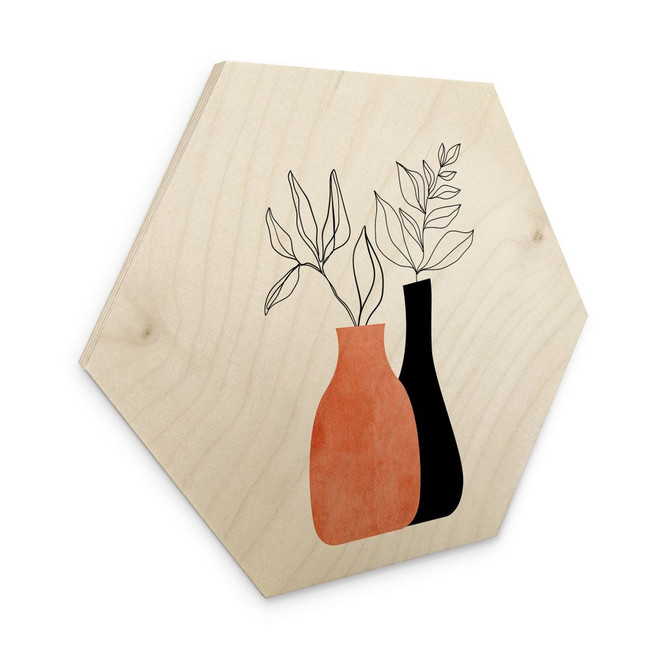 Hexagon-Holzbild Vasen in Schwarz und Orange - Kubistika