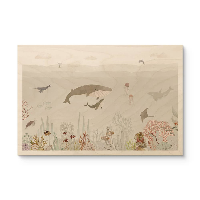 Holzbild Wale und ihre Freunde in der Unterwasserwelt - Kinderzimmer - Oliver Robins