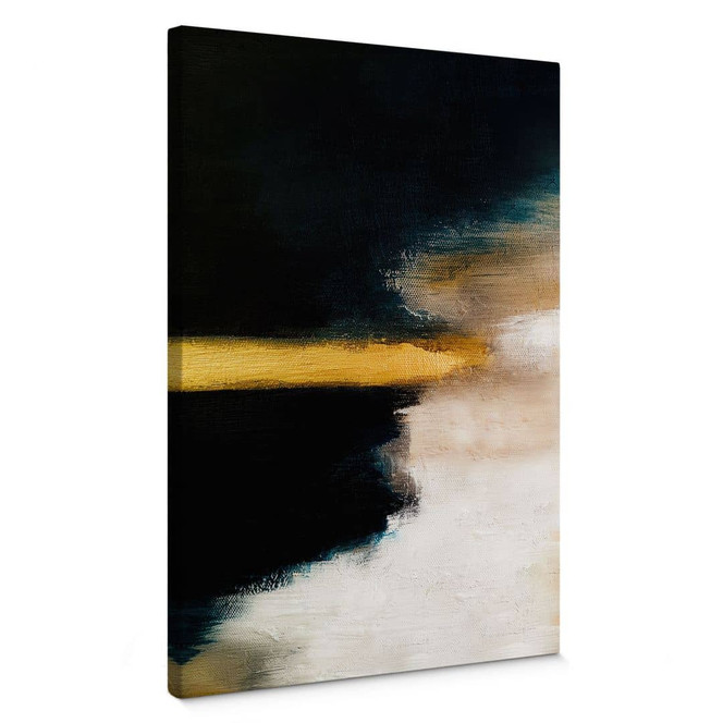 Leinwandbild Abstrakte Kunst - Pinselstriche Gold und Schwarz - Haniff