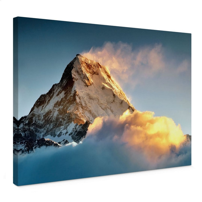 Leinwandbild Sonnenaufgang über dem schneebedeckten Berg - Annapurna Himal