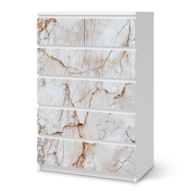 Möbel Klebefolie IKEA Malm Kommode 6 Schubladen (hoch) - Marmor rosa- Bild 1