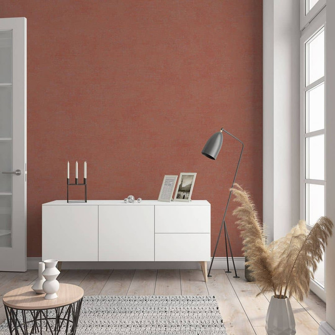 Vliestapete in moderner, feiner Struktur rot, orange Uni