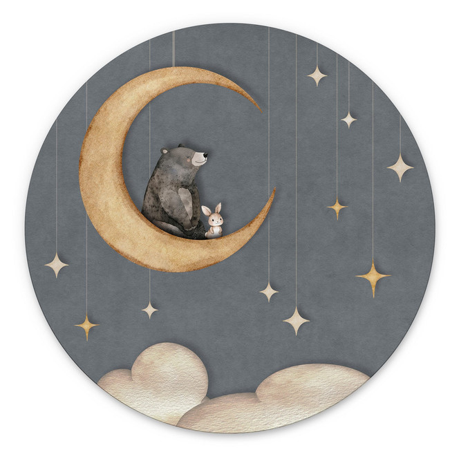 Wandbild Hase und Bär auf dem Mond - Oliver Robins - Alu-Dibond - Rund