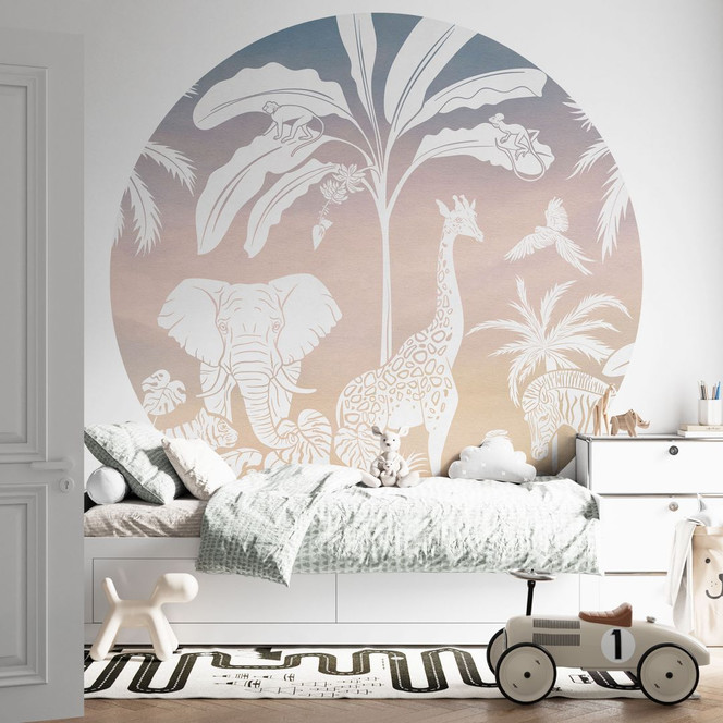 Fototapete Dschungelparadies mit Wildtieren - Ombre - Kikki Belle - Rund - Selbstklebend/Vlies