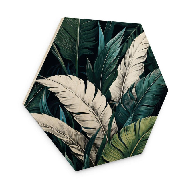 Hexagon Holzbild Bunte Palmenblätter - Jaszke