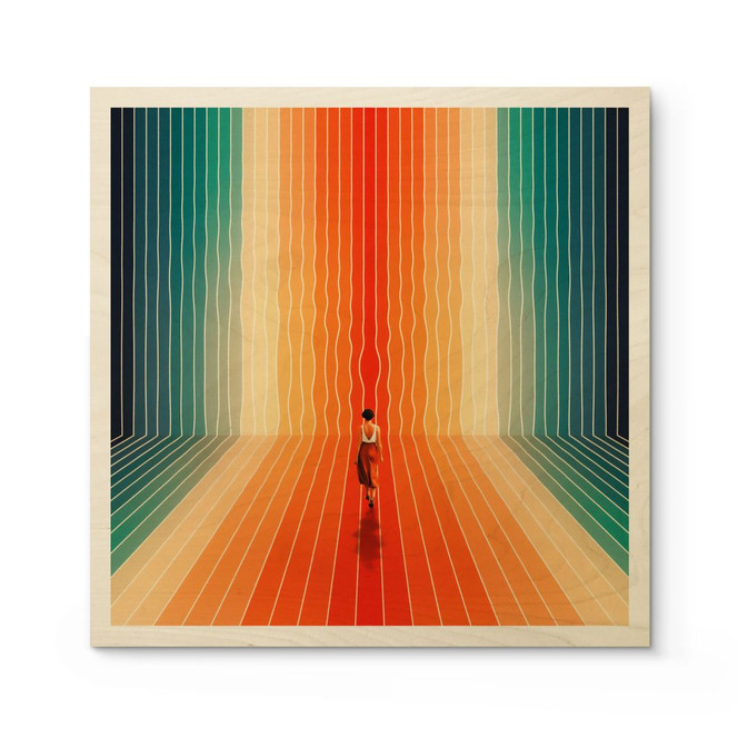 Holzbild Frau vor der Regenbogen-Kulisse - Taudalpoi - Quadratisch