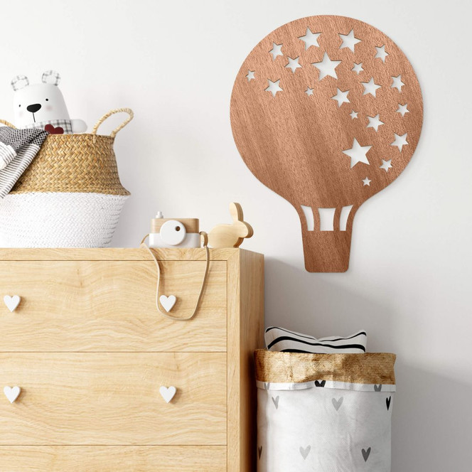 Holzdeko Mahagoni - Heissluftballon mit Sternen