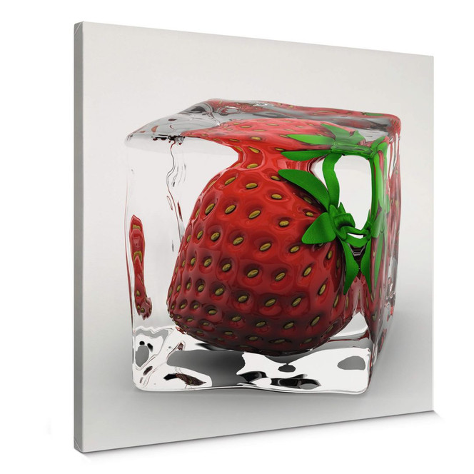 Leinwandbild Erdbeereiswürfel