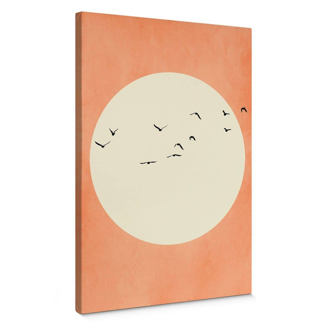 Leinwandbild Vogelschwarm vor der warmen Sonne - Kubistika