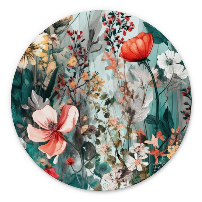 Wandbild Frühlingswiese mit Blumen - Alu-Dibond Rund - Jaszke
