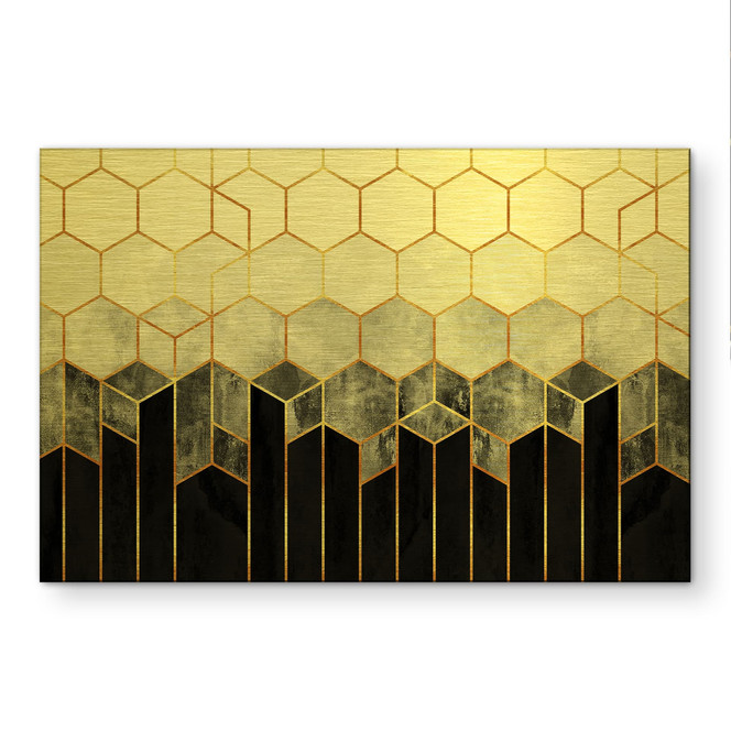 Alu-Dibond gebürstet mit Goldeffekt - Hexagone: schwarz und grau - Fredriksson