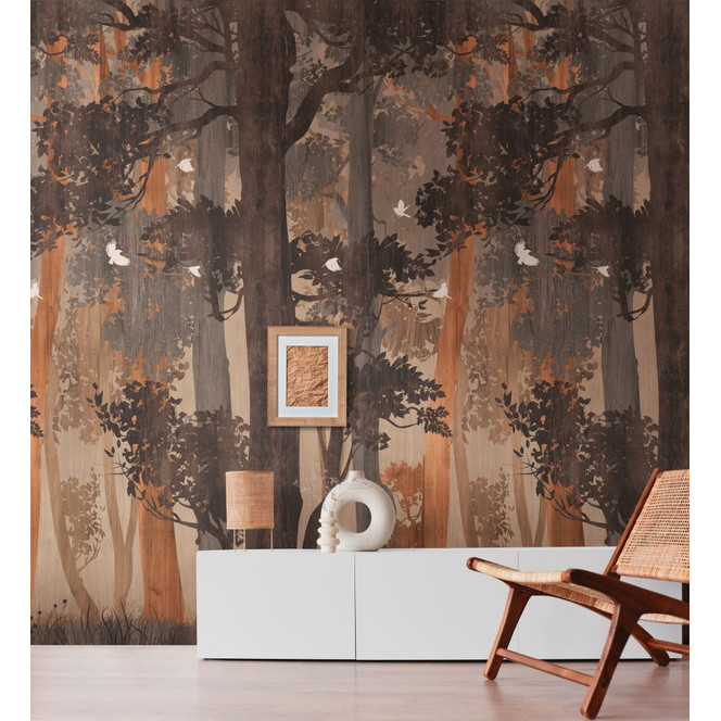 Fototapete Wald braun beige - Vliestapete Botanisch Livingwalls - matt und glatt