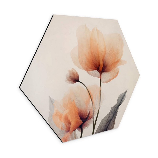Hexagon Wandbild Zarte Blüten- Alu-Dibond - Treechild
