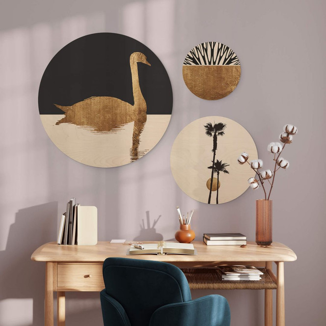 Holzbild Kubistika - Goldener Sommer Set - Rund (3-teilig)