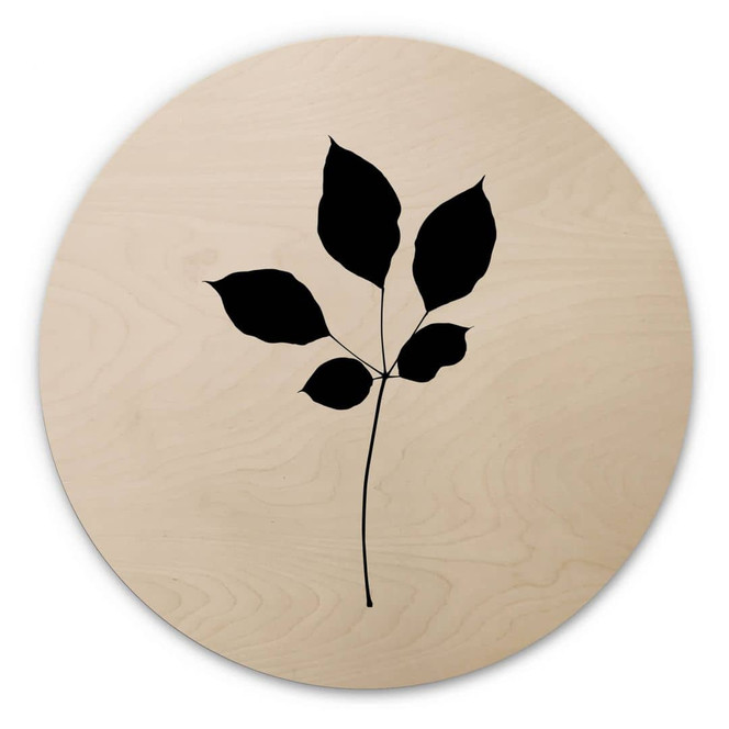 Holzbild Kubistika - Schwarzes Kastanienblatt - Rund