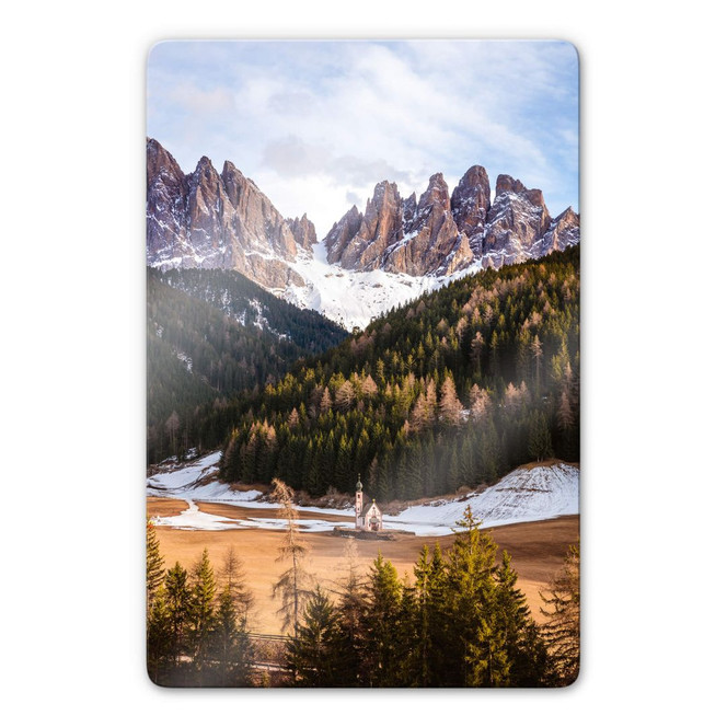 Glasbild Colombo - Die kleine Kirche in den Bergen