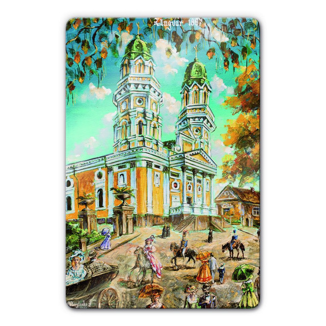 Glasbild Oil Painting Old Church
