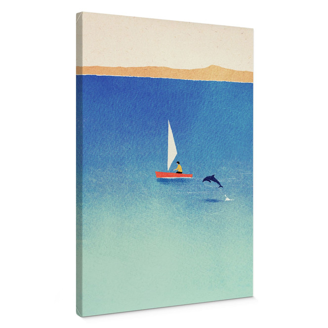 Leinwandbild Segeln mit Delfin im Meer - Rivers