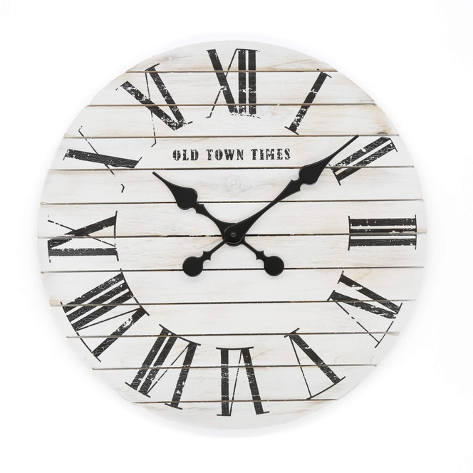 Wanduhr Holzbretter weiss - Rund Ø45cm - Bild 1