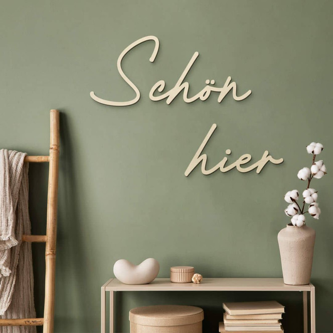 3D Holz Schriftzug Schön hier - Pappel