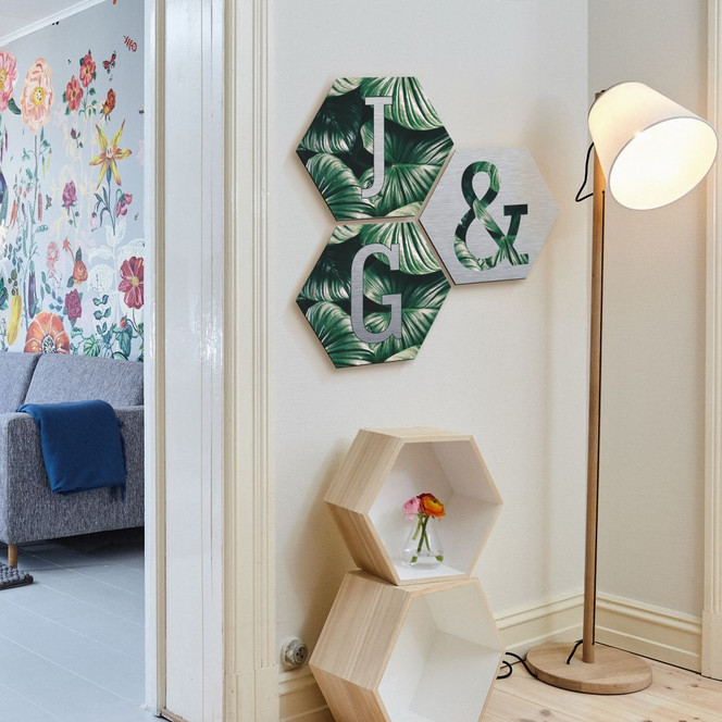 Hexagon Buchstaben - Alu-Dibond Silbereffekt - Urban Jungle