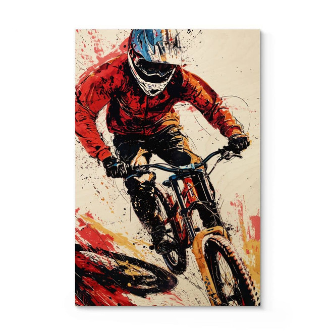 Holzbild Dynamischer Mountainbiker - Jaszke