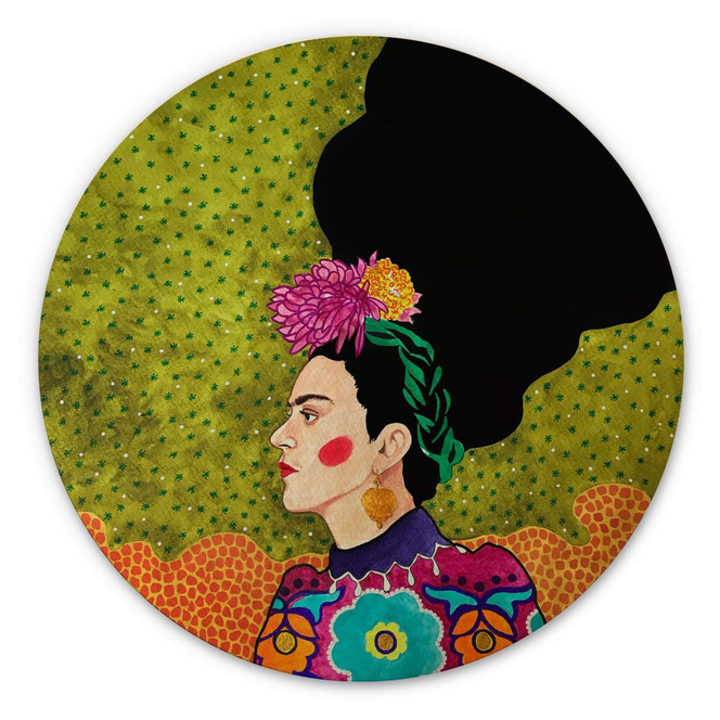 Holzbild Hülya - Frida im Portrait - Rund