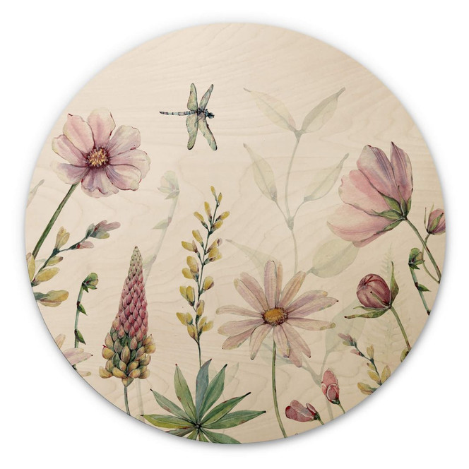 Holzbild Sir Edward - Zauberhafte Blüten - Rund
