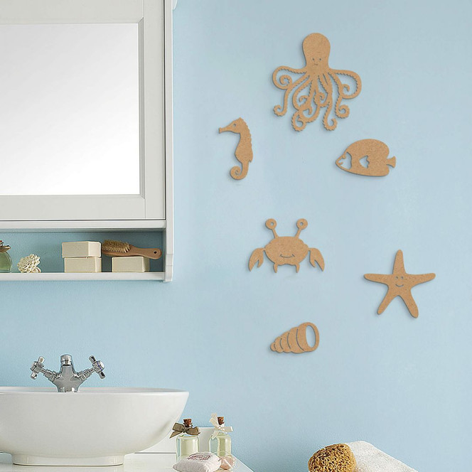 Kinderzimmer Wanddeko Meerestiere - MDF Natur (6-teilig) - 50x30cm