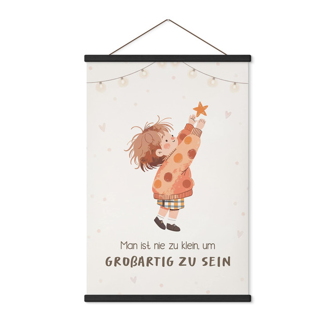 Stoffbild mit Kind und Stern - Glaubenssatz "Man ist nie zu klein" für Kinder