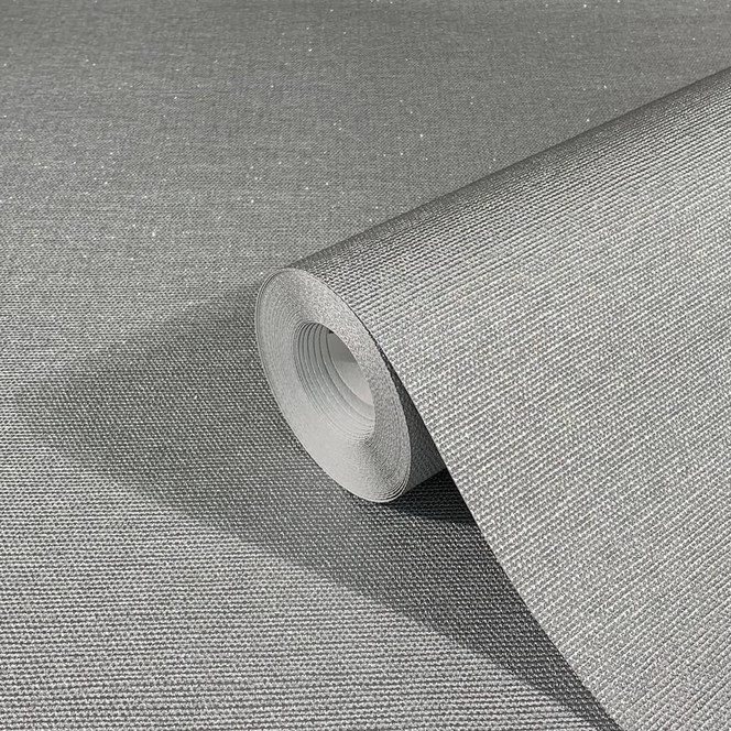 Vliestapete mit leichter Textiloptik als Uni Silber Struktur