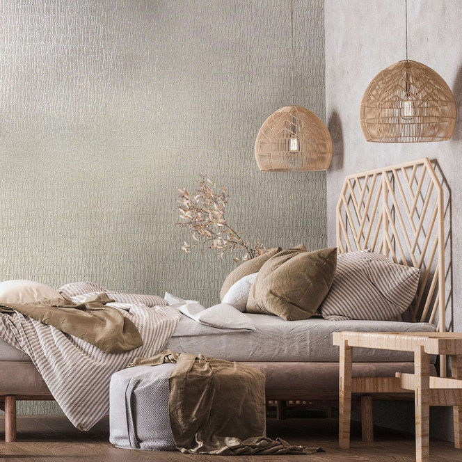 Vliestapete mit textilem Uni beige Struktur